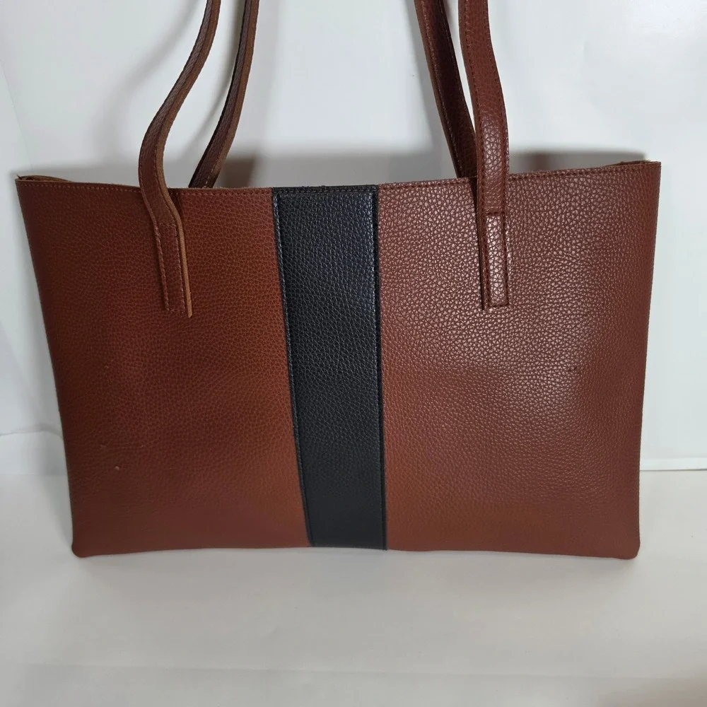 Vince Camuto Luck‎ Tote Brown Vegan Pebble Leather Shoulder Handbag FabFitFun